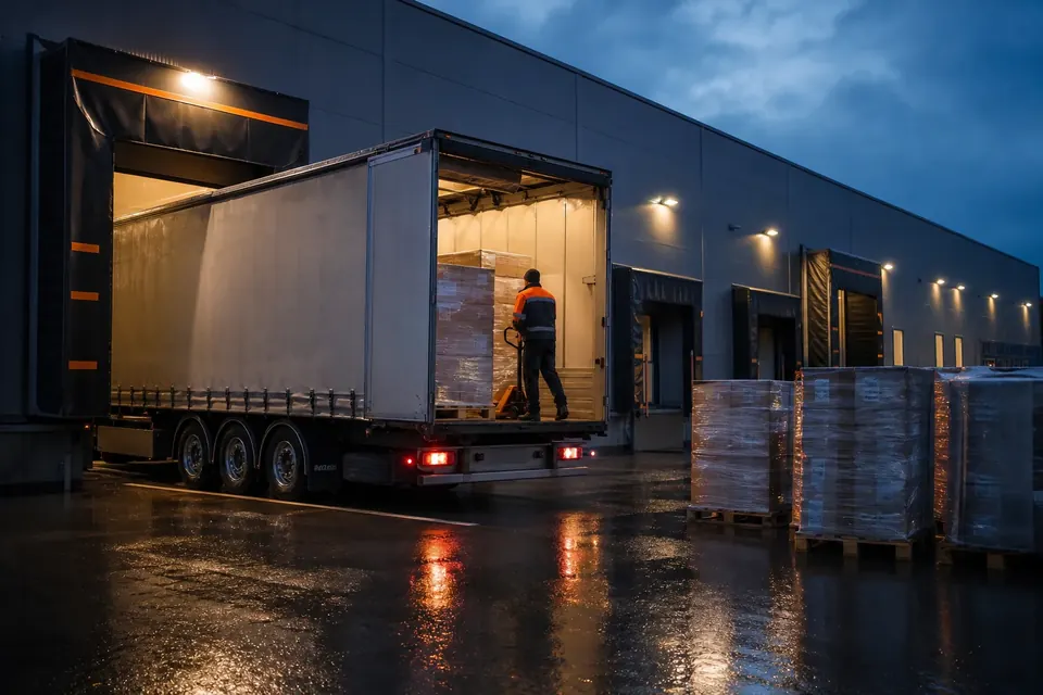 A trailer being loaded at the terminal loading dock